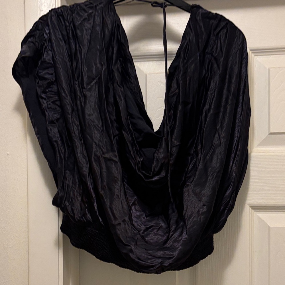 Free People Black Draped Cowl Neck Top